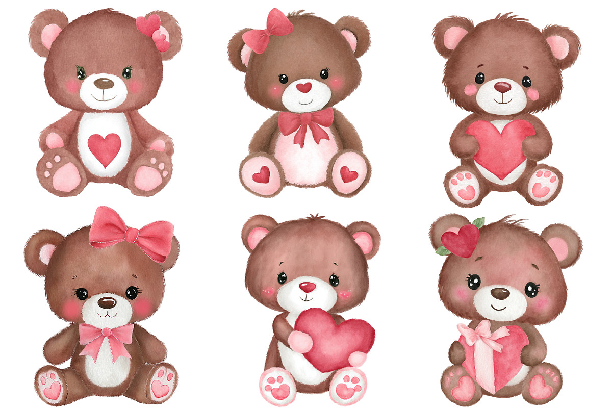 Watercolor Valentine Day Bear Clipar, an Illustration by Designworld (Photo 2 of 5)