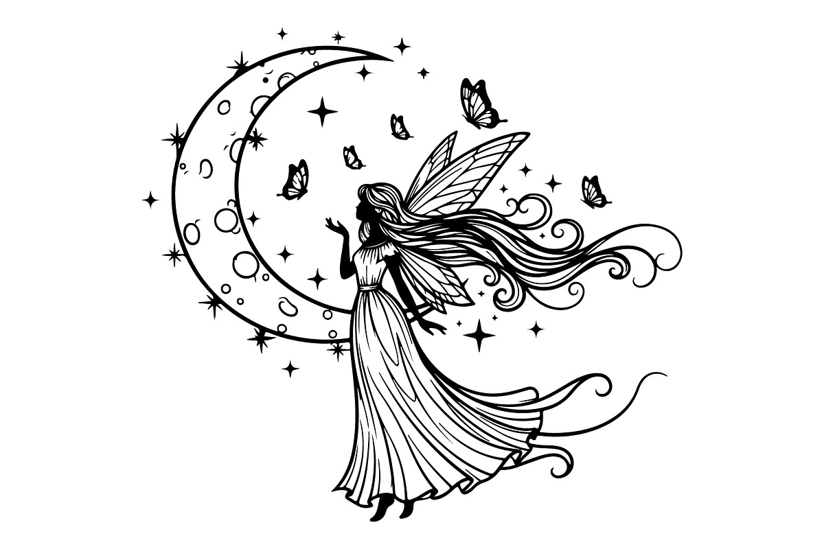 Fairy Moon Butterfly Silhouette, an Object Illustration by Gaye Art (Photo 18 of 31)