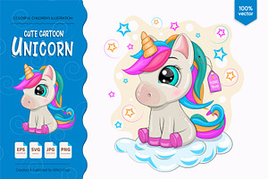 Cartoon little Unicorn. Tshirt, PNG., an Animal Illustration by KENO Mascots