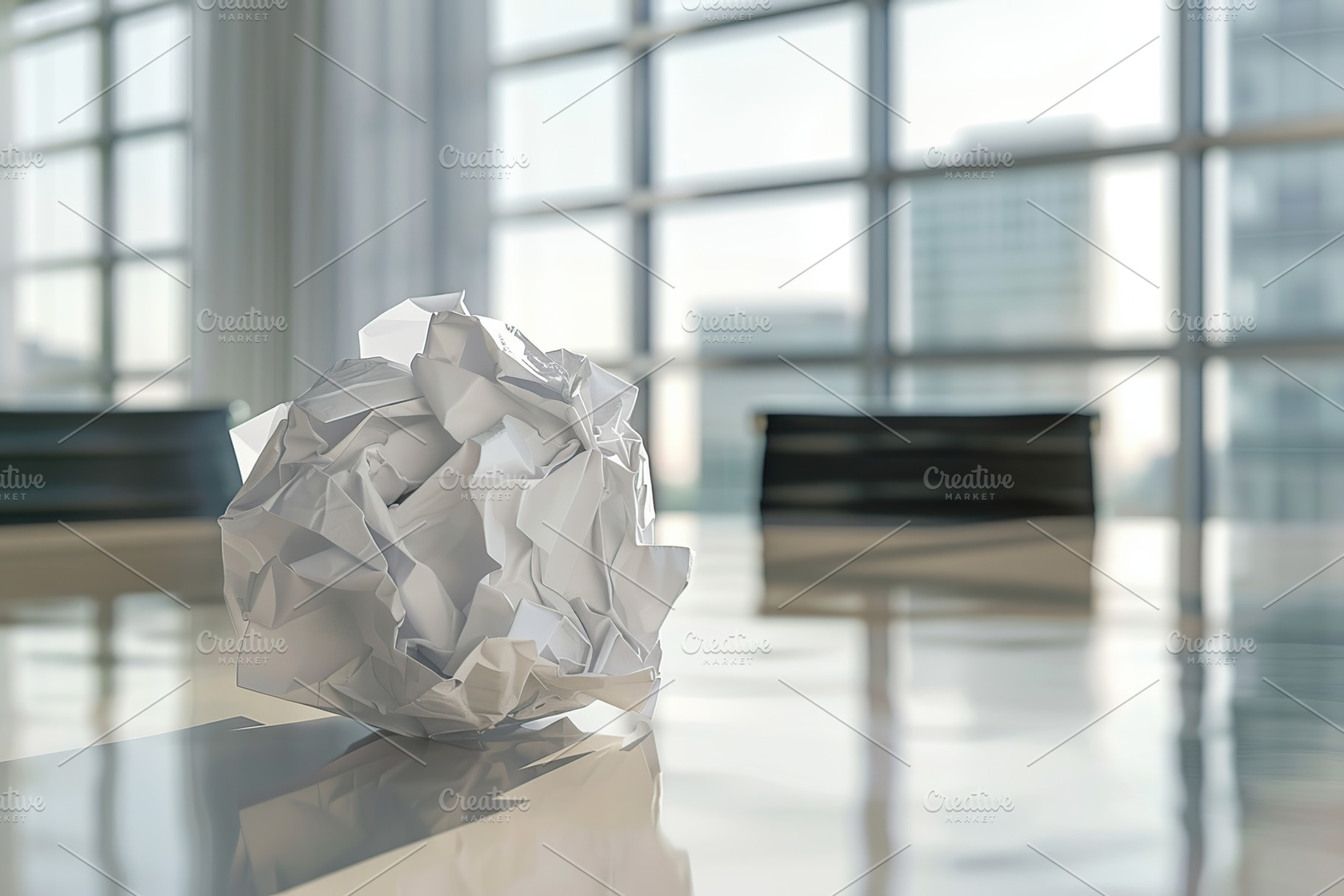 Crumpled white paper ball on business office background, an Abstract Photo by AlyaAnd