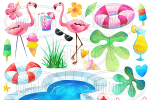 Watercolor Pool Party Clipart