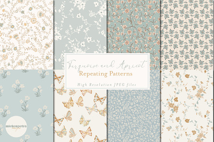 "Turquoise and Apricot Pattern Bundle", a Pattern Graphic by Mieken Petra Designs