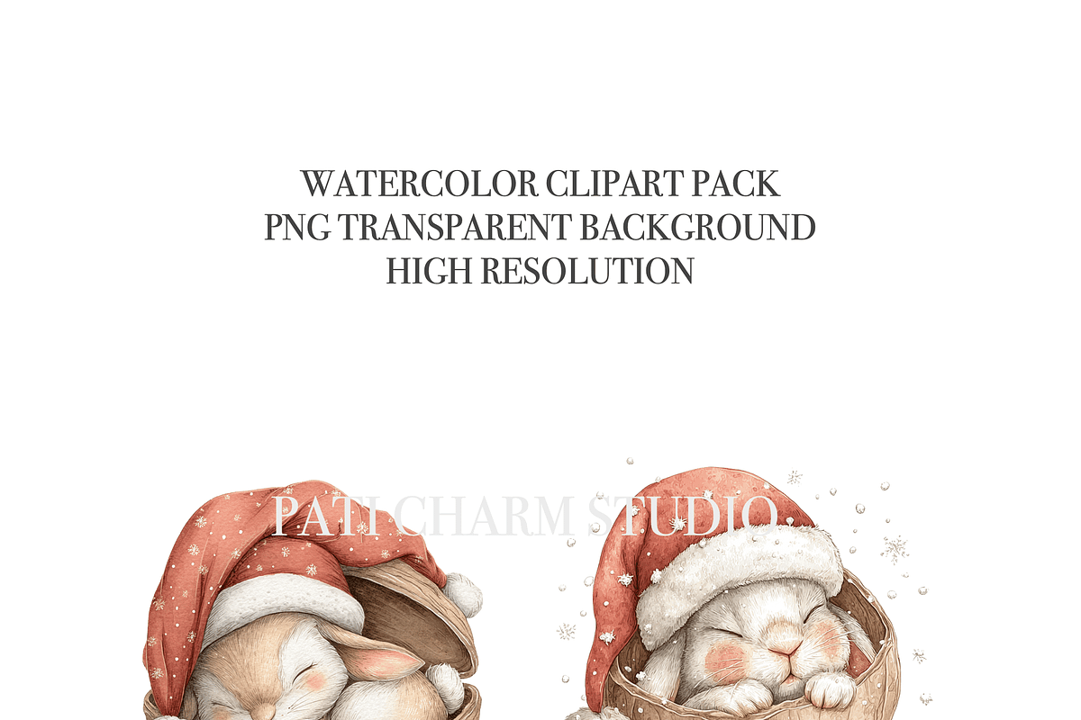16 Christmas Bunny Clipart, a Decorative Illustration by Pati Charm Studio (Photo 4 of 8)