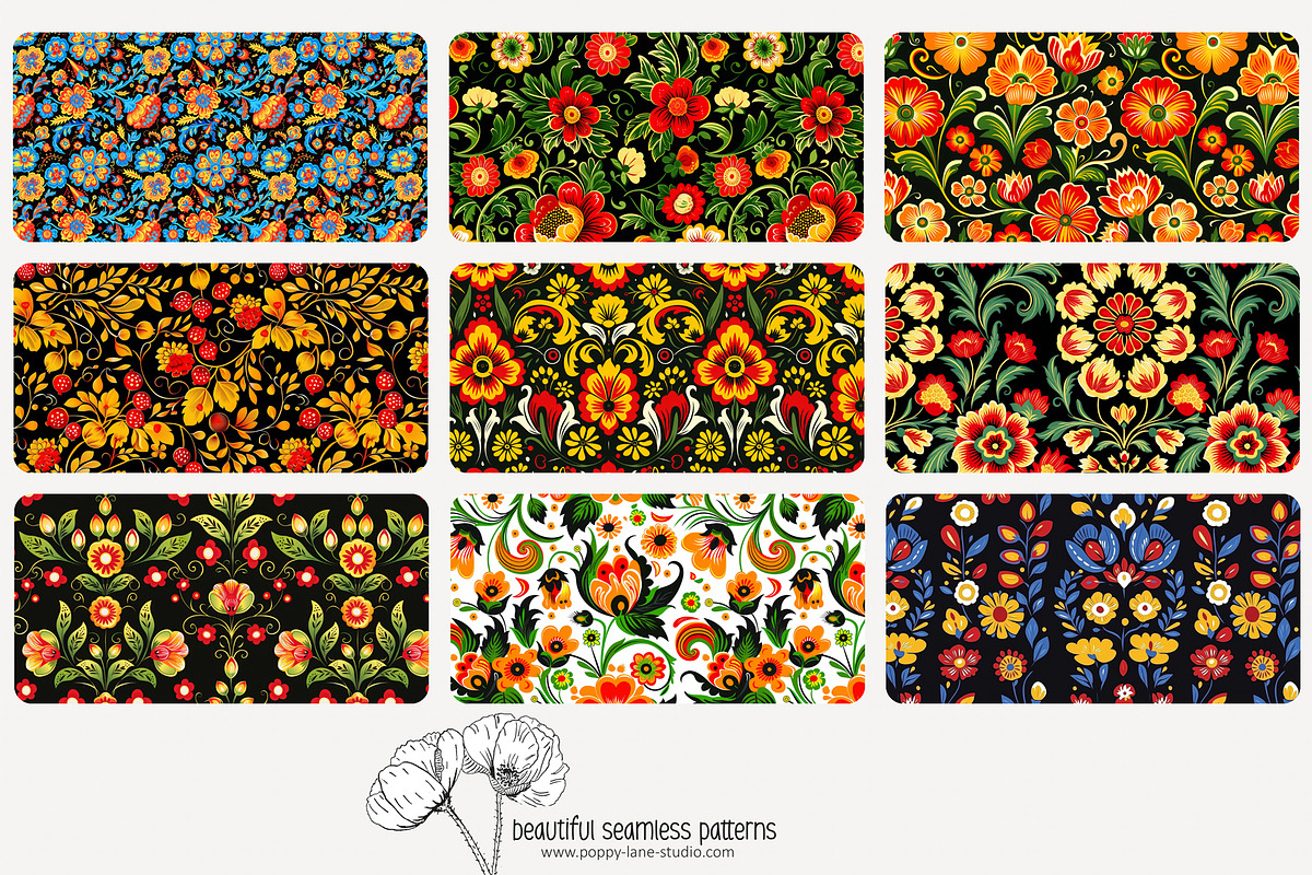 70 Khokhloma seamless pattern, a Pattern Graphic by Poppy Lane Studio (Photo 6 of 10)