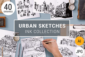 40 B&W Urban Sketches Pattern