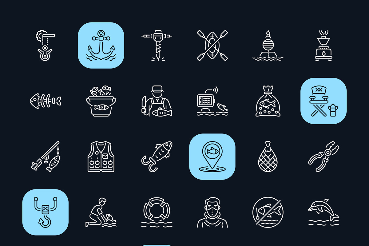 Fishing Icon Art Set, an Outline Icon by Prosymbols (Photo 7 of 8)