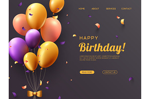 Birthday Website Banner With 3d