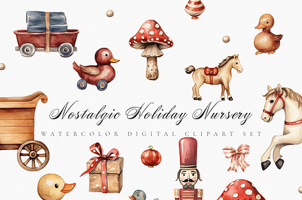 Watercolor Nostalgic Holiday Nursery, a Seasonal Illustration by Pati Paints