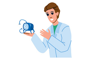 Scientist showing nanorobot, an Illustration by pikepicture