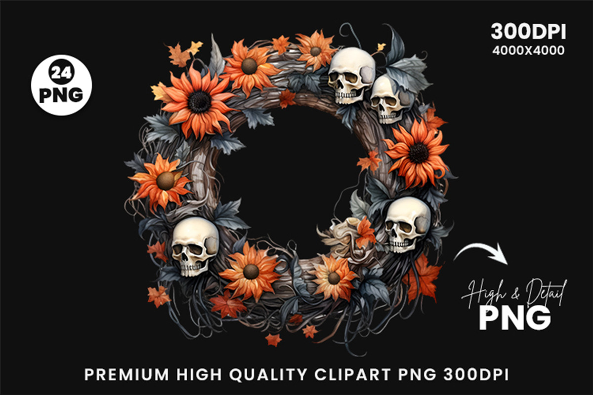 Halloween Wreath Sublimation Clipart, a Seasonal Illustration by Creative Arslan (Photo 7 of 8)