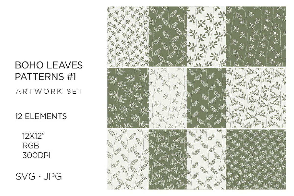 12 boho leaves patterns, leaf, a Pattern Graphic by Bloom21Art (Photo 1 of 3)