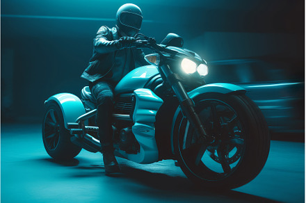 Rider on futuristic bike. Generate, a Sports & Recreation Photo by Ylivdesign