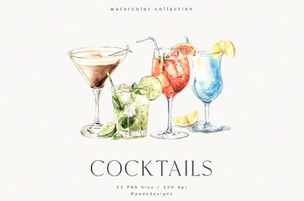 Watercolor Cocktails, a Food Illustration by PeDe Designs