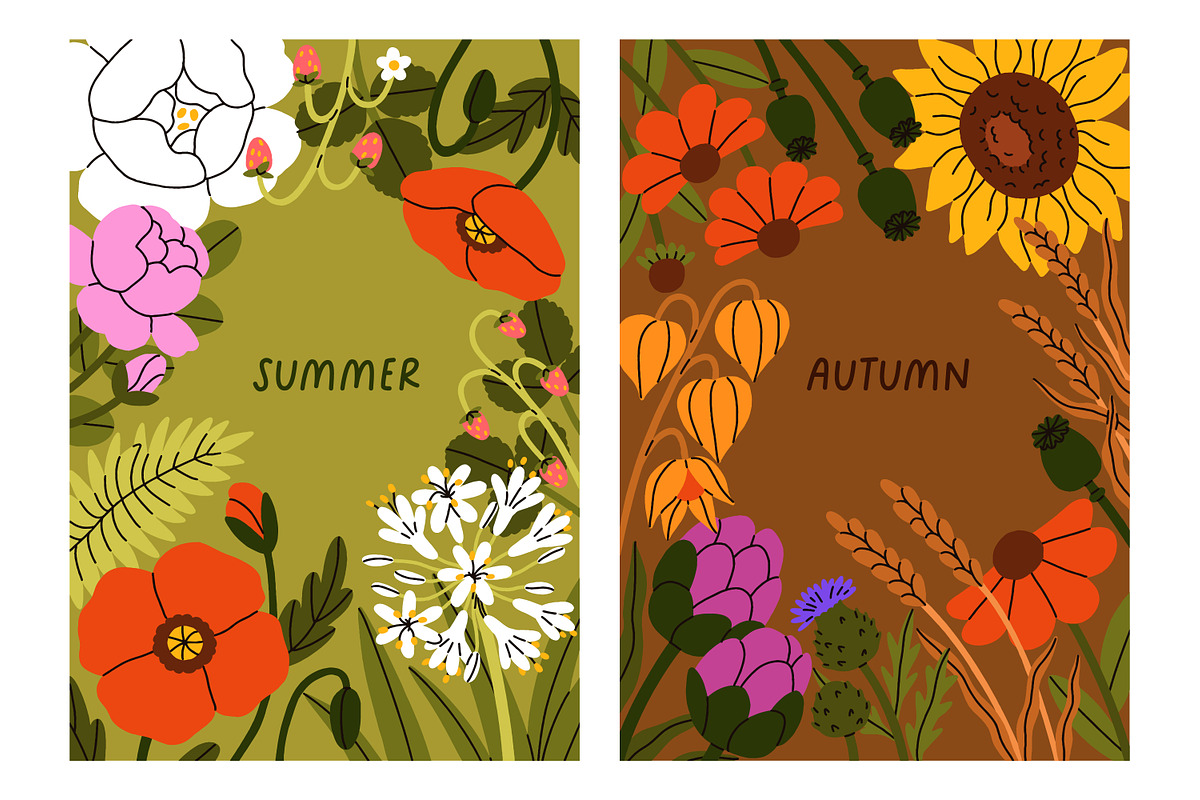 Flower posters, cards for 4 seasons, a Background Graphic by Good Studio (Photo 5 of 9)