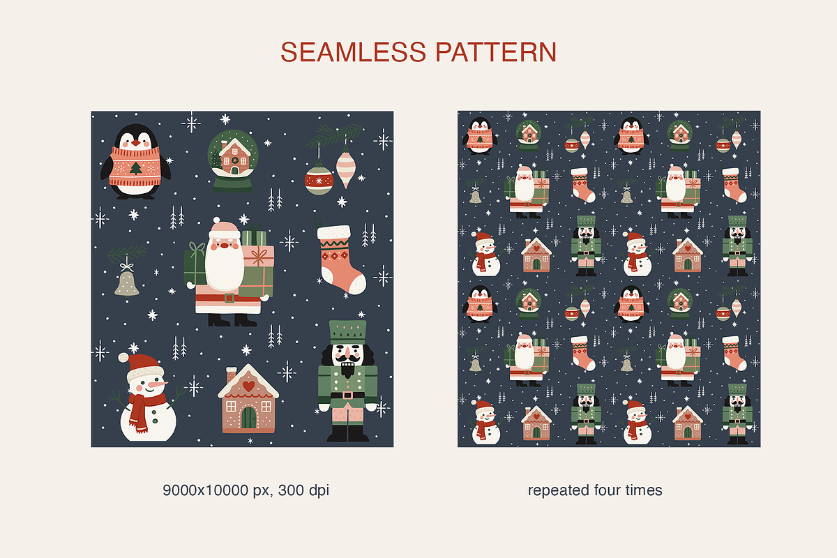 Cozy Christmas Seamless Pattern, a Seasonal Illustration by Mariia Kovalchuk (Photo 3 of 12)