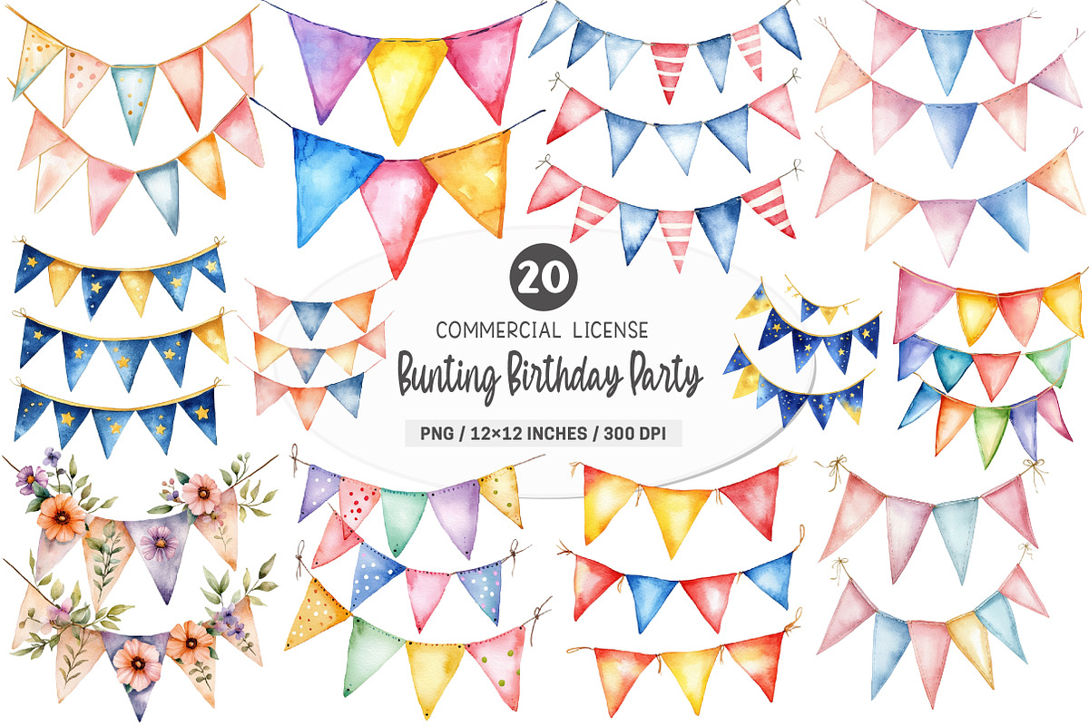 Banner Bunting Birthday Party PNG, an Illustration by SinaCreation (Photo 1 of 5)