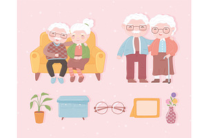 grandparents icon set, a Person Illustration by studiogstock