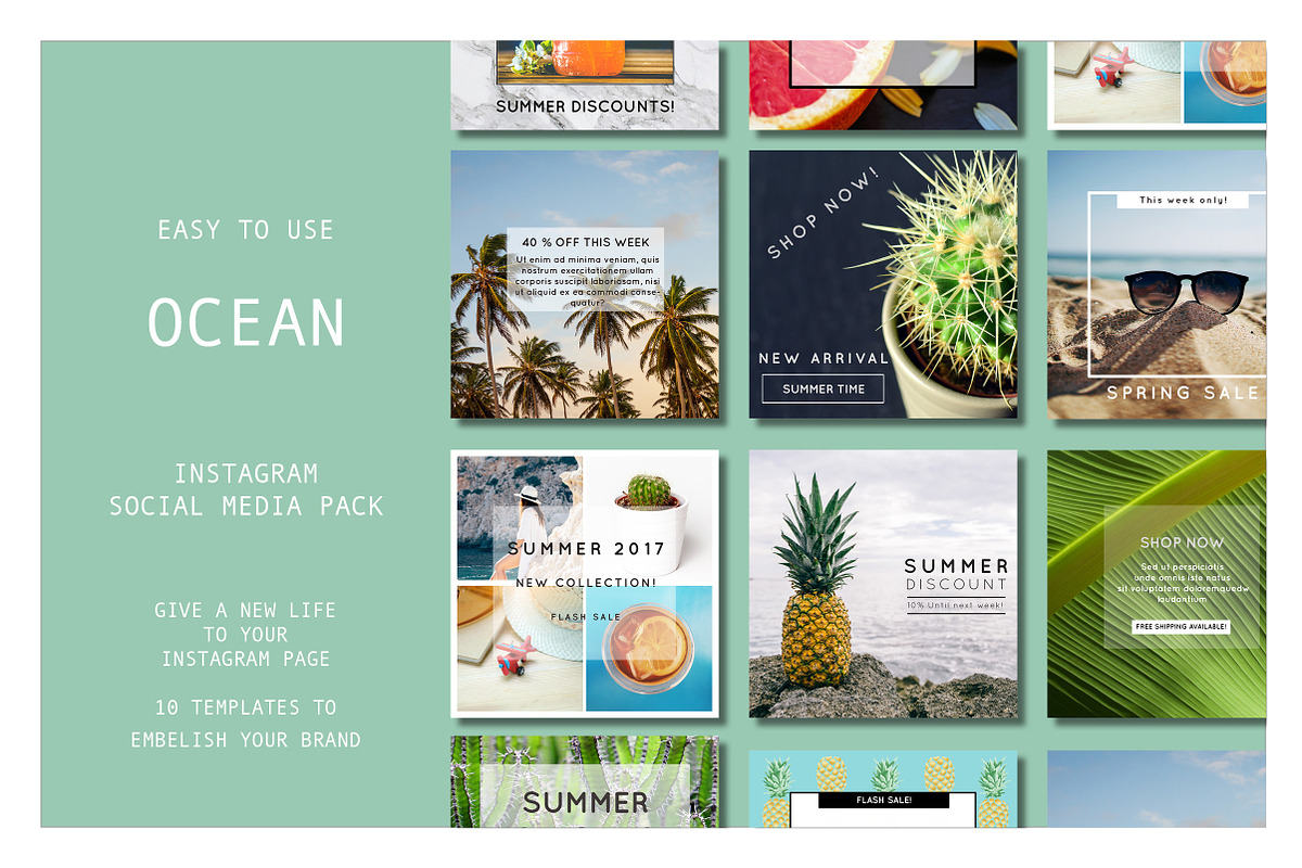 INSTAGRAM TEMPLATE PACK : TROPICAL, a Social Media Template by AtelierCartouche (Photo 1 of 5)
