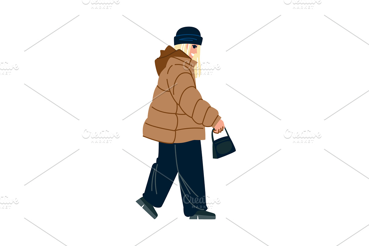 Smiling blonde woman walking with, a Person Illustration by pikepicture