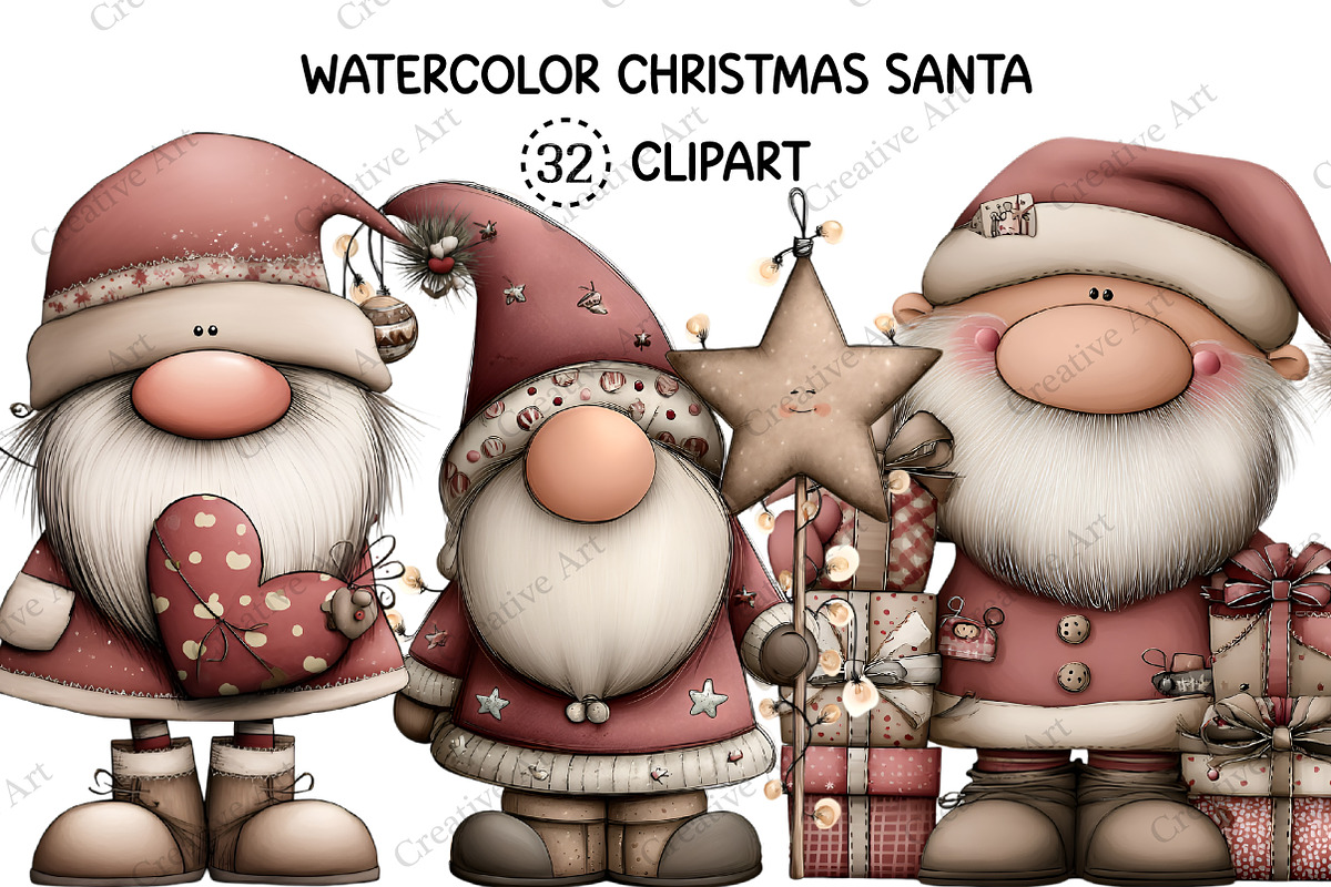 Watercolor Christmas Santa Clipart, an Illustration by Creative Art (Photo 1 of 9)