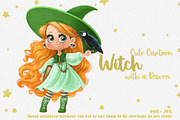Cute witch girl with black raven, a Person Illustration by Azuzlikus (Thumbnail 1 of 3)
