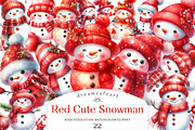 Red Cute Snowman Clipart, an Illustration by DreamCafeArt (Thumbnail 1 of 5)
