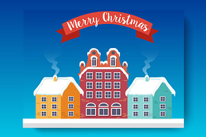 Christmas city flat background, a Decorative Illustration by AlexZeL