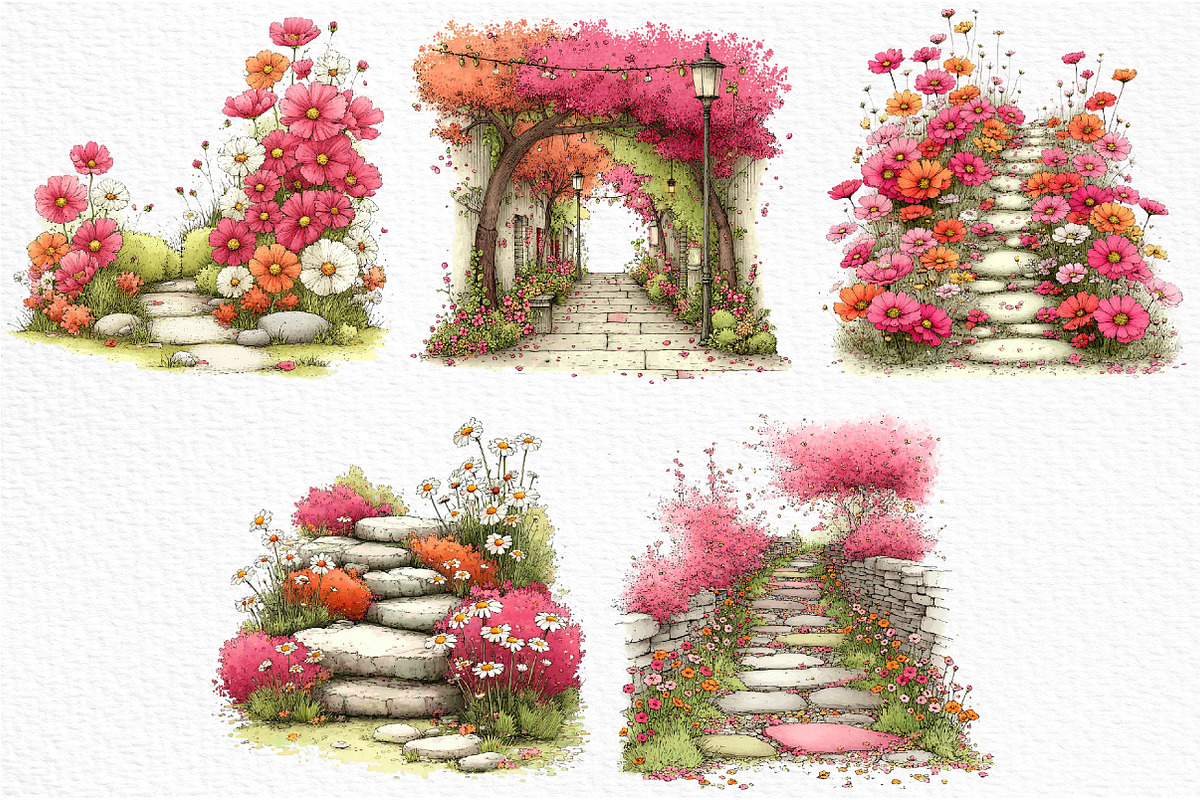 Spring Flowers Pathway Clipart Png, an Illustration by Craft Nest (Photo 8 of 9)