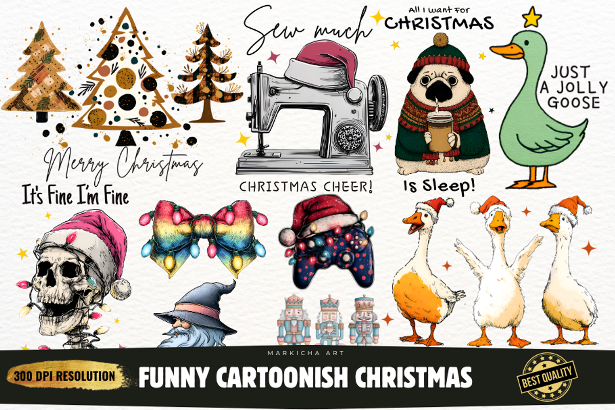 Funny Cartoonish Christmas Clipart, a Seasonal Illustration by Markicha Art (Photo 1 of 9)