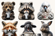 Animals with Coffee Clipart, an Animal Illustration by Design Scotch (Thumbnail 5 of 9)