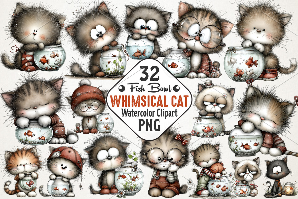 Fishbowl Whimsical Cat Clipart, an Animal Illustration by RobertsArt (Photo 1 of 4)