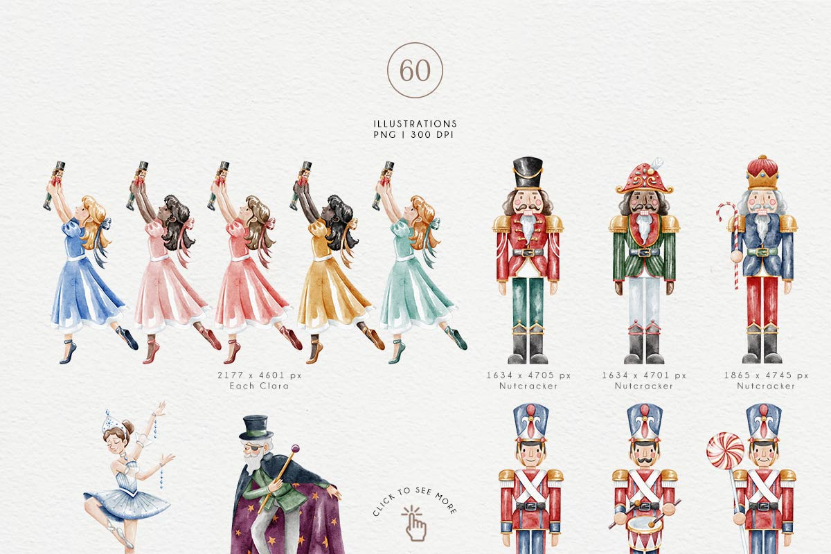 Nutcracker Watercolor Clipart, an Illustration by Gau Silva Studio (Photo 2 of 9)