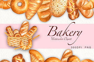 Bakery watercolor hand drawn clipart