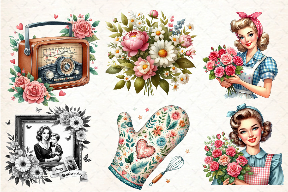 Retro Mother's Day Clipart, an Illustration by DreamCafeArt (Photo 2 of 4)