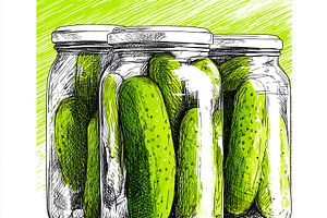 Glass jars filled with pickled, a Food & Drink Photo by MistyDay