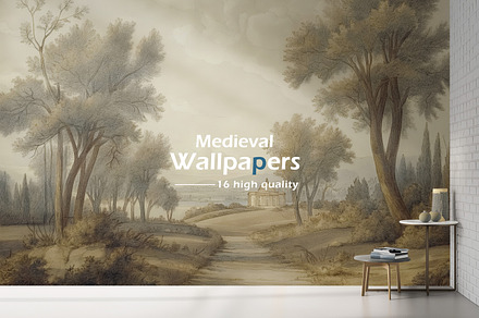 Hand drawn medieval style wallpaper, a Wallpaper Graphic by Muzi pear studio
