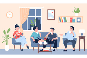 Friends drink coffee. Couples, a Food Illustration by LadadikArt