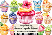 Watercolor Summer Cupcake Clipart, an Illustration by Craft Nest (Thumbnail 1 of 6)
