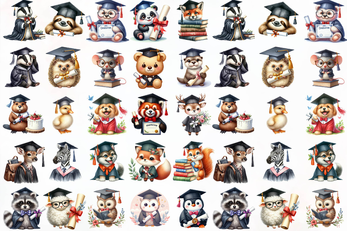 Watercolor Cute Graduation Clipart P, an Illustration by Designking (Photo 2 of 3)