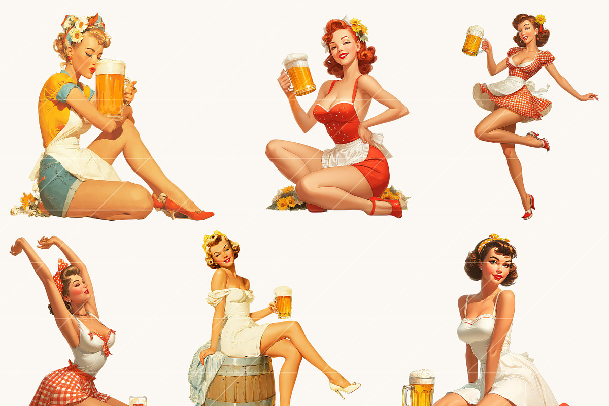 Retro Vintage Beer Girl Clipart, a Person Illustration by BusyDaydesign (Photo 3 of 9)