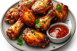 Plate of chicken wings with sauce is, a Food & Drink Photo by Pixeness Studio