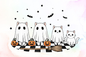 Ghost Spooky Cat Pumpkin Halloween P, an Illustration by Sublimation Artist