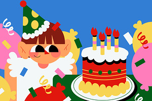 Blue Birthday Banner Illustration, a Decorative Illustration by graphicook