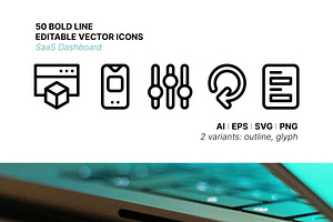 50 SaaS Dashboard Icons, an Outline Icon by Side Project