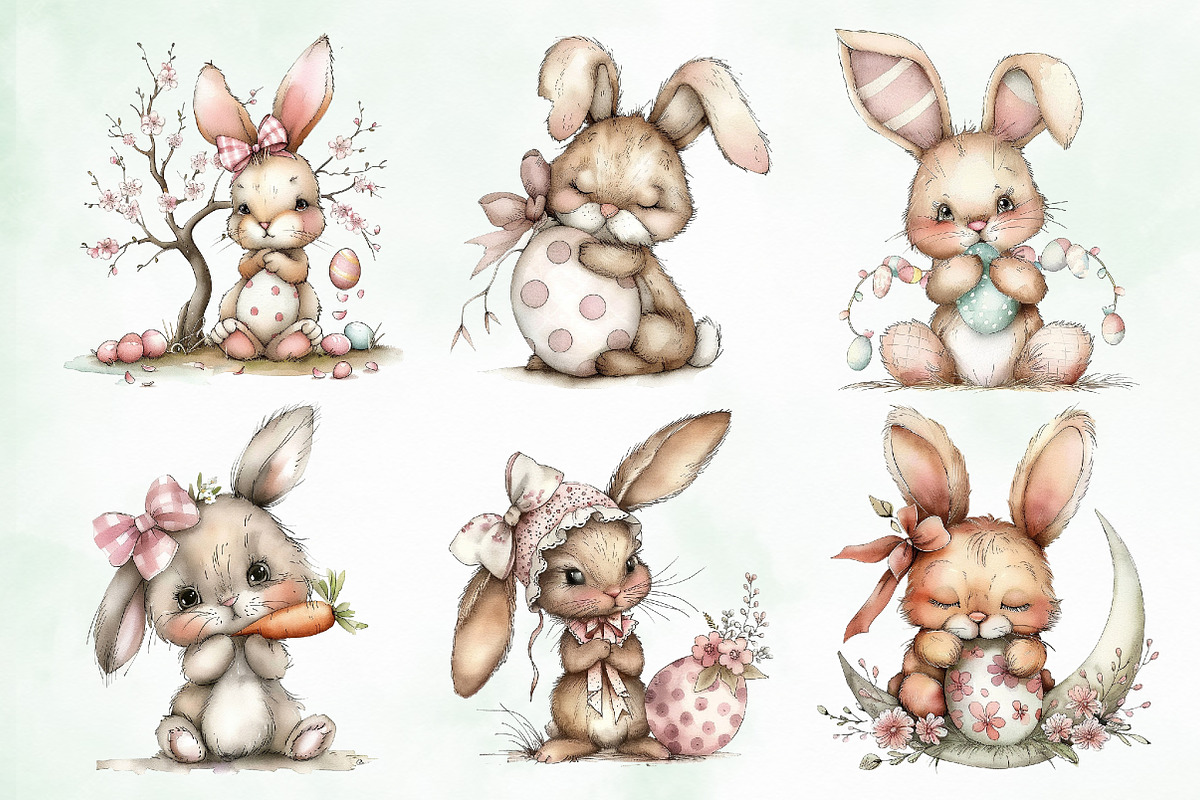 Watercolor Easter Bunny Png Clipart, an Illustration by Creative Art (Photo 3 of 7)