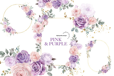 Elegant Purple Pink Flowers Clipart, a Graphic by Sunflower Day Love