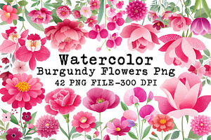 Watercolor Burgundy Flowers Png, an Illustration by Libby Wishes