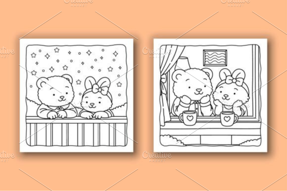Valentine Cuties Cozy Coloring Pages, a Seasonal Illustration by Ink Gallery (Photo 2 of 4)