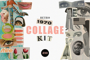 70s Retro Collage Kit / 230 Objects