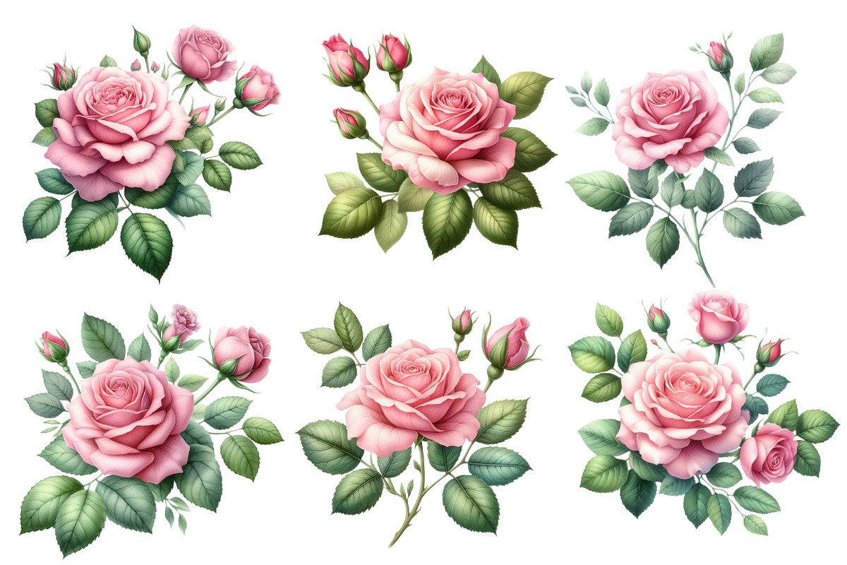 Watercolor Roses Clipart Blush Flora, an Illustration by Designworld (Photo 4 of 6)